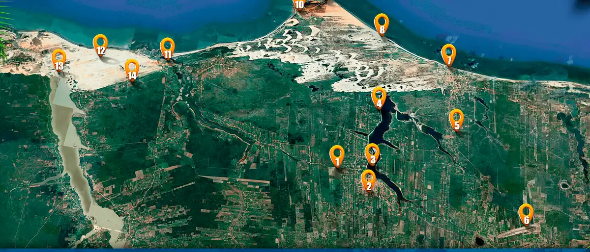 Mapa da região de Jericoacoara com a localização do Villa Jeri e os principais pontos turísticos